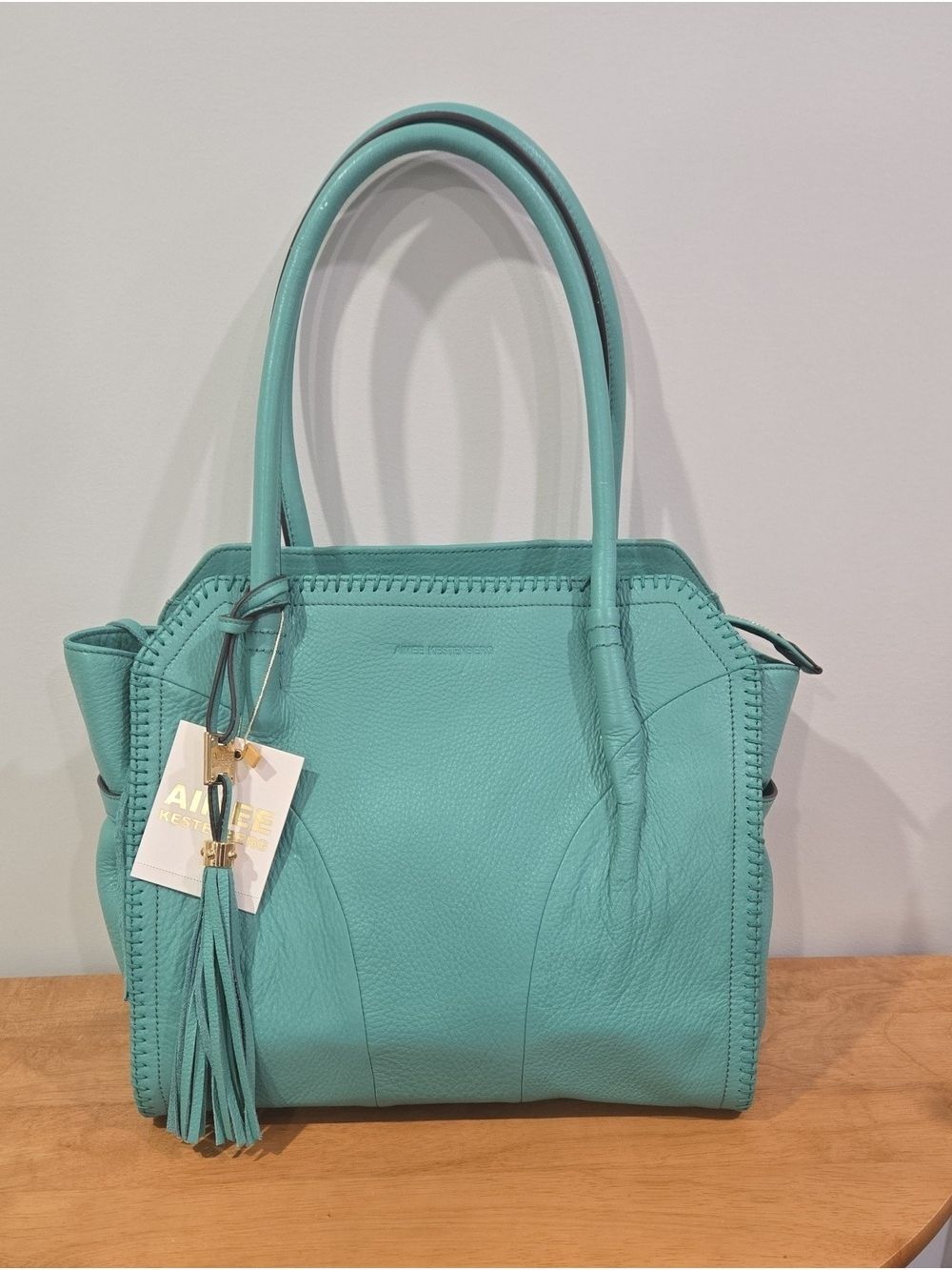 NWT Aimee Kestenberg Teal Leather Top-Handle Shoulder Bag with Tassel